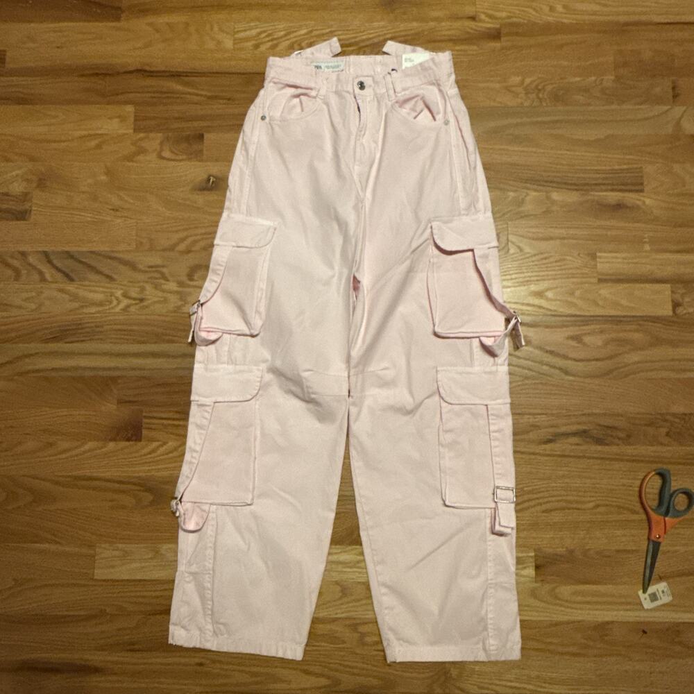 Zara Cargo Pants 4 Wide Leg Pink Cargo Skate Punk Urban Streetwear Festival NWT